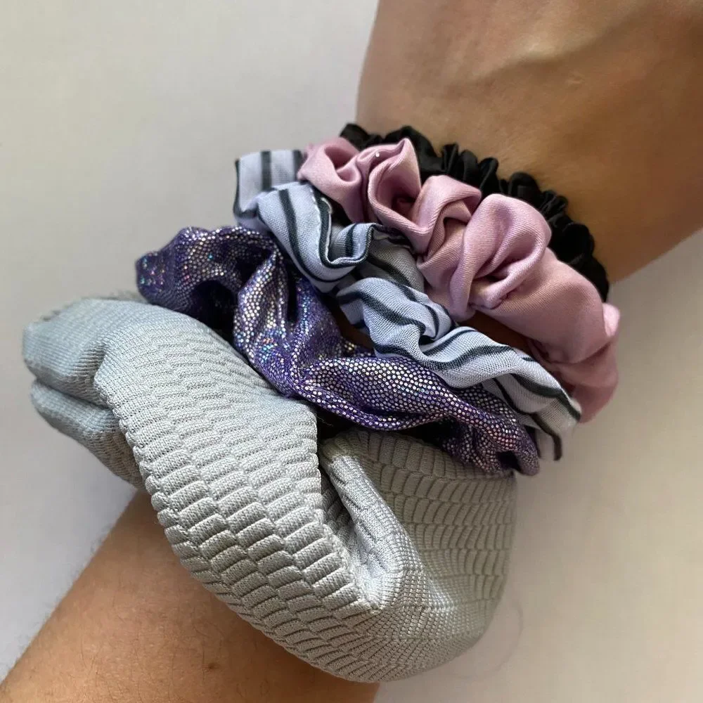 Set of 5 Scrunchies - Dark Purple Metallic Stripes